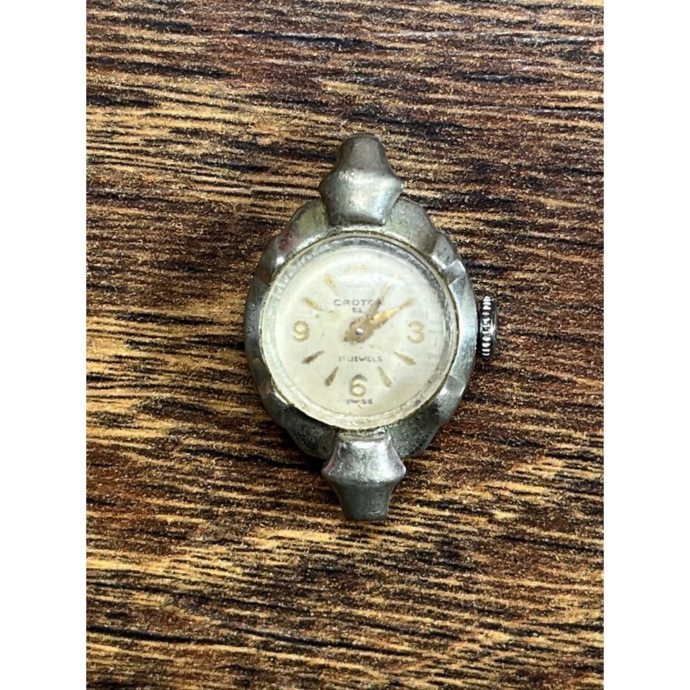 Vintage Croton EL 17 Jewels Swiss Manual Wind Cocktail Watch Head Silver Tone